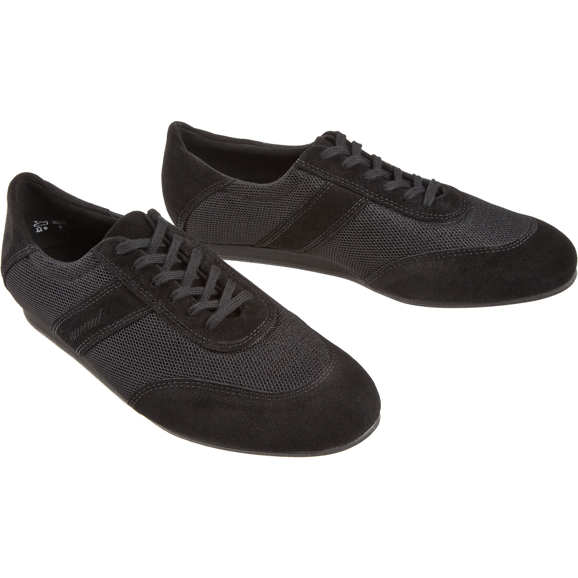 Der Diamant 192 Tanzsneaker in Schwarz mit Mesh und Veloursleder auf weißem Untergrund.